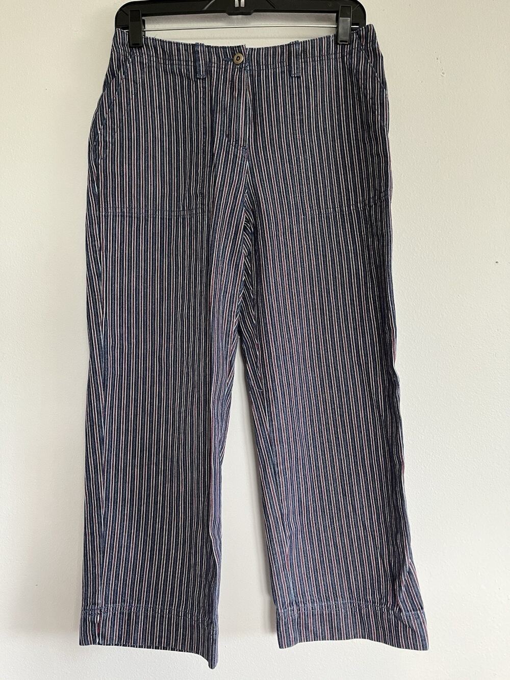 VTG 90s Crazy Horse Americana Striped Denim Cropped Pants Jeans Country Sz 8P